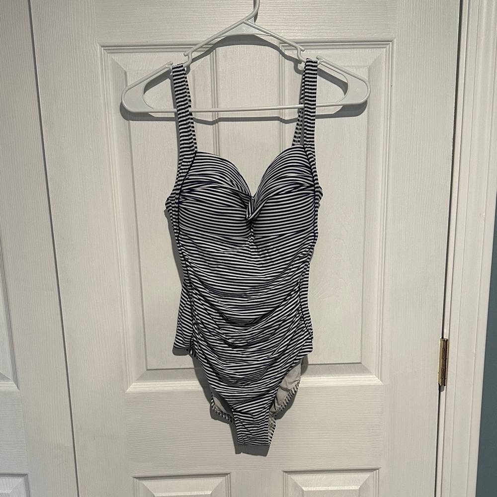 Striped Black and White Womens  One Piece Swimsuit size 12